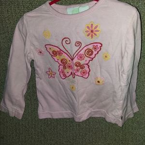 Pink butterfly print long sleeve shirt circo 100% cotton size xs 4/5